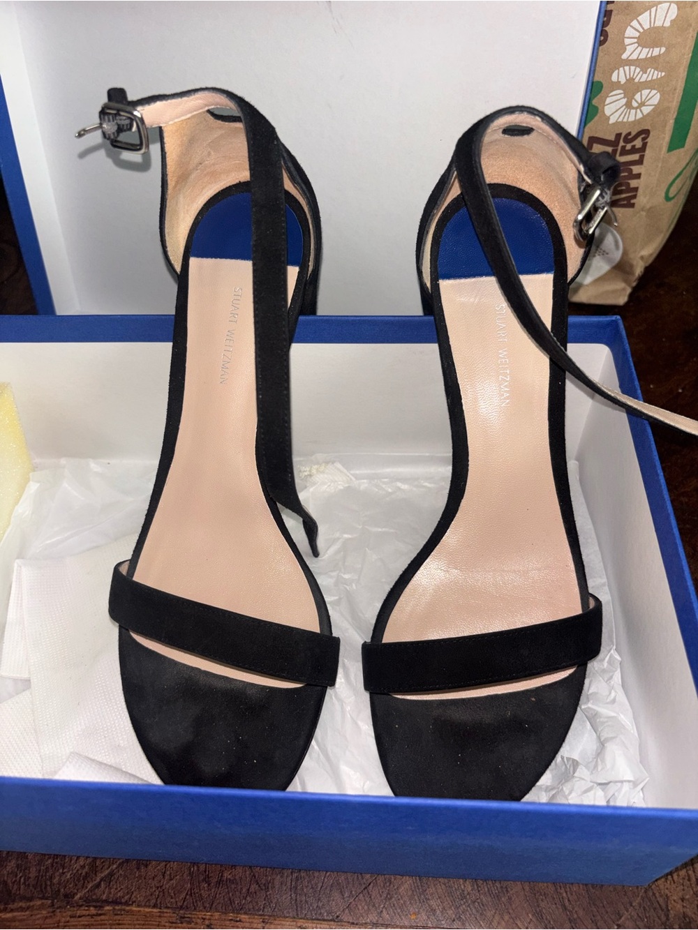 NWT Never Worn Stuart Weitzman Black Suede Ankle-Strap Sandals